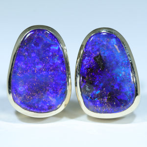 Natural Australian Boulder Opal 18k Gold Stud Earrings - Australian Opal Shop 186 Brisbane Rd 