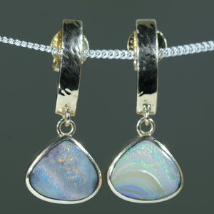 Natural Australian Boulder Opal Drop Stud Gold Earrings - Australian Opal Shop Gold Coast