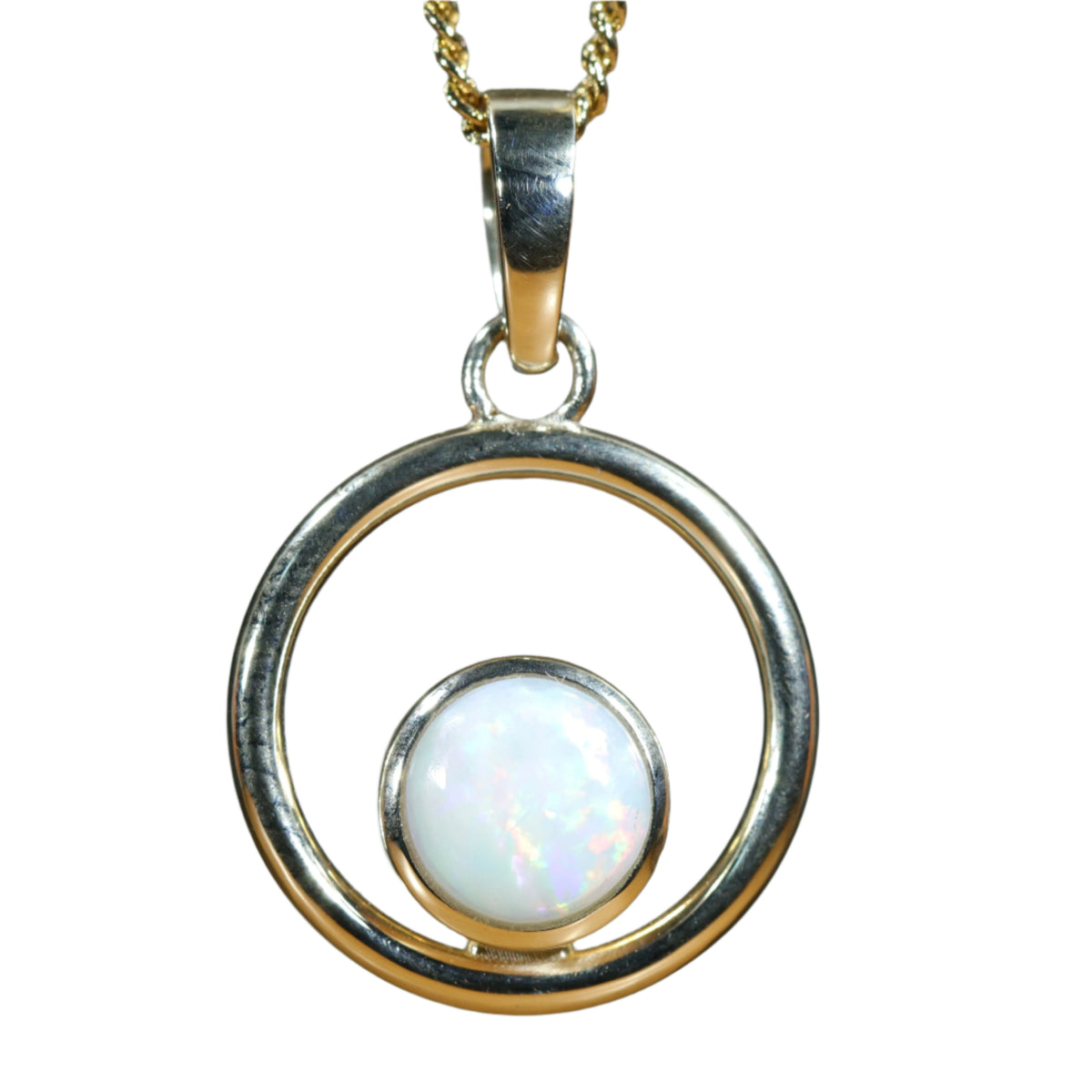 CiNily White Opal Pendant Necklace - 18K White Gold Plated October Birthstone Jewelry