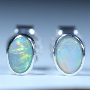 Natural Australian Lightning Ridge Silver Opal Stud Earrings