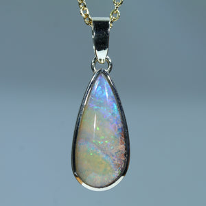 Natural Australian Boulder Crystal Opal Gold Pendant