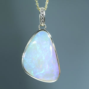 Natural Australian Crystal Opal Gold and diamond Pendant