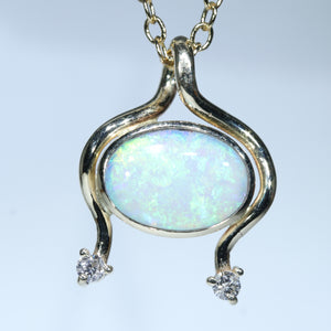 Natural Australian Crystal Opal Gold and Diamond Pendant