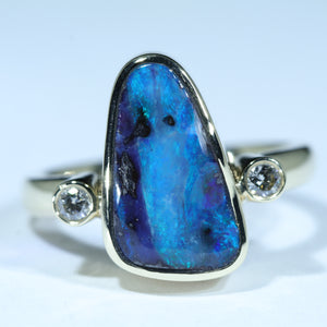 Natural Australian Boulder Opal Gold and Diamond Ring