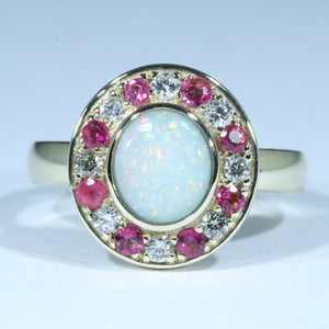 Natural Australian White Opal Gold Gemstone Ring