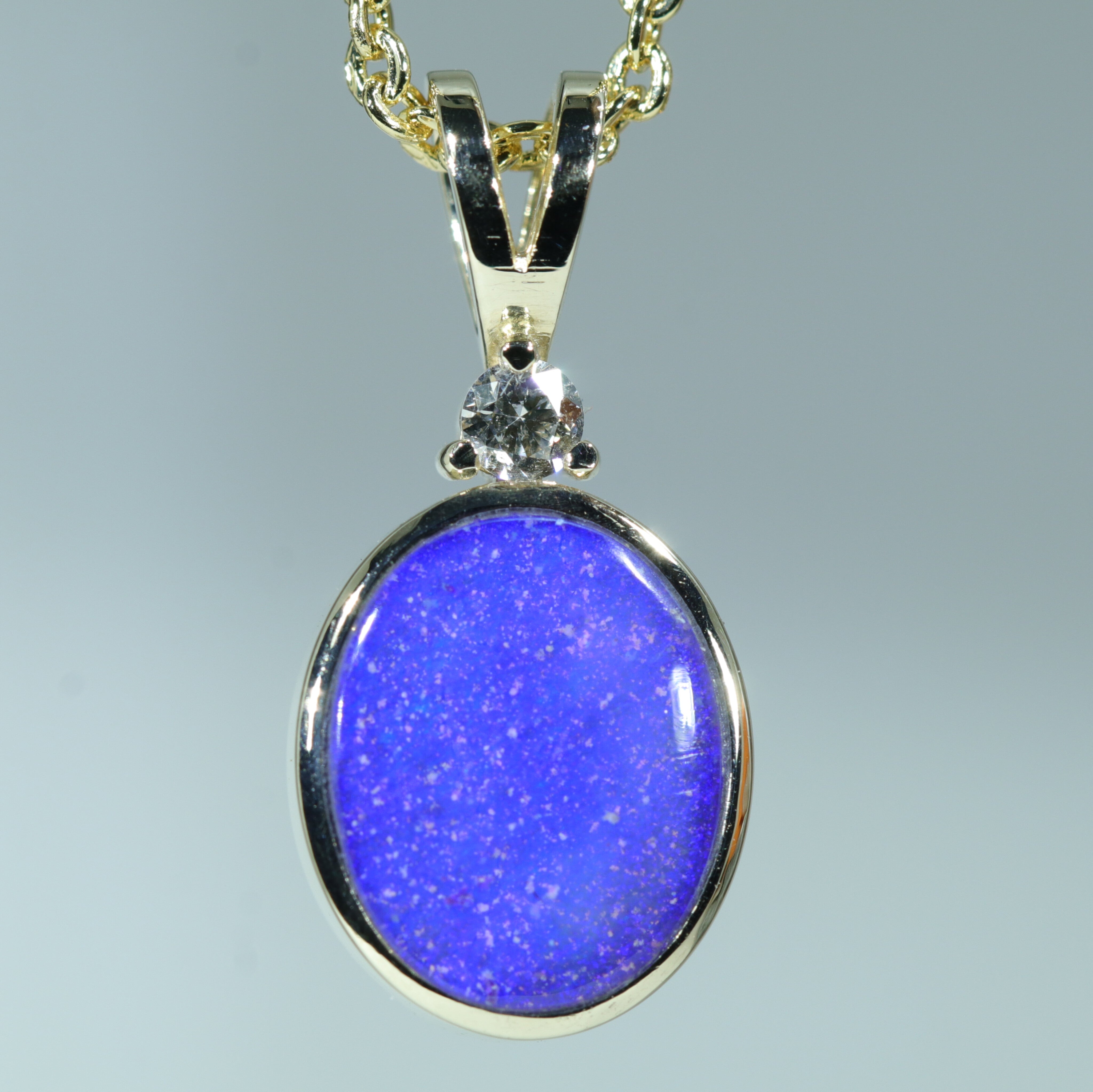 Natural Australian Boulder Opal and Diamond Gold Pendant (10.5mm x 8.5mm) Code - AA222