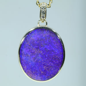 Natural Australian Boulder Opal Gold and Diamond Pendant