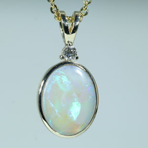 Natural Australian Coober Pedy Opal Gold and Diamond Pendant