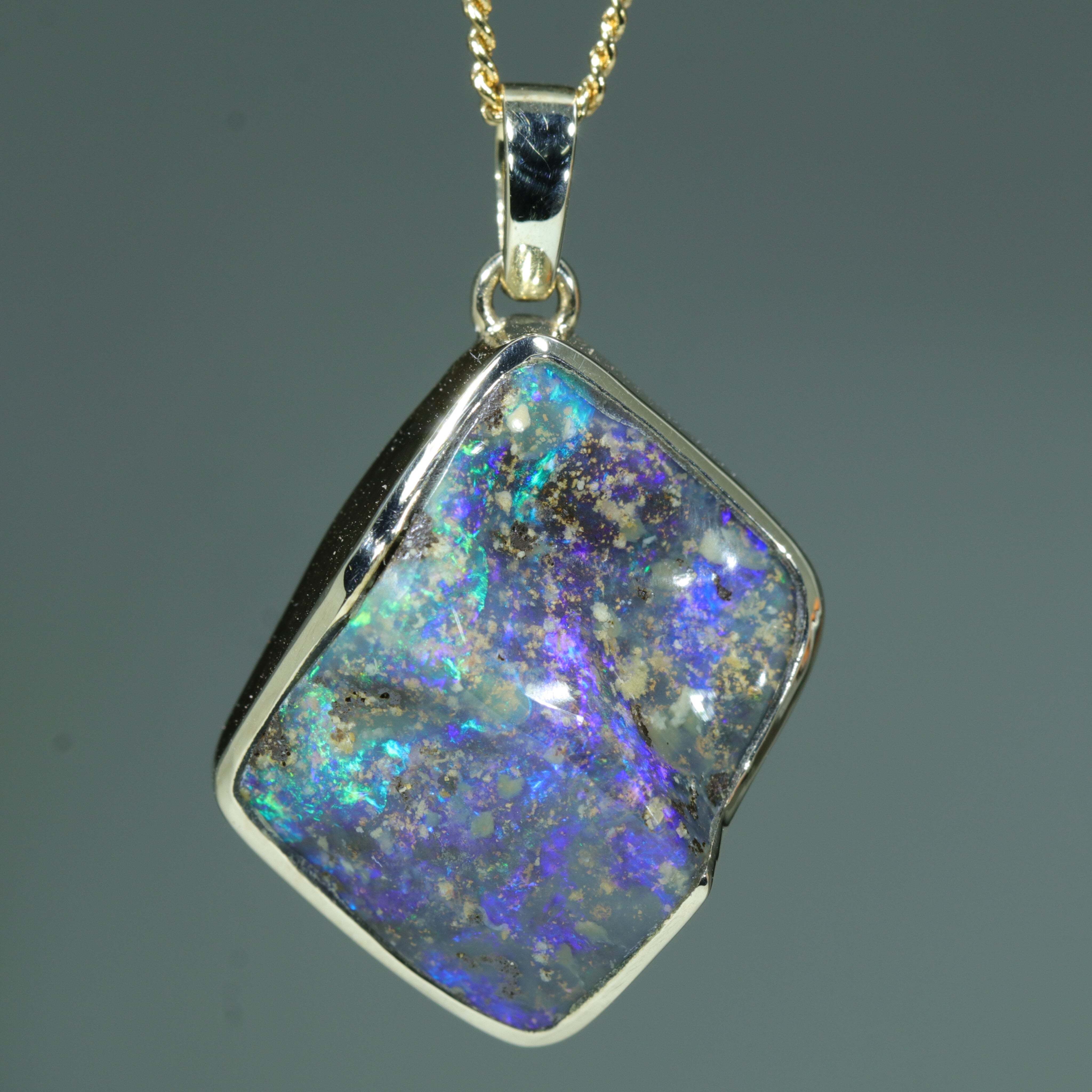 Natural Australian Boulder Opal Gold Pendant (21.5mm x 17mm) Code - AA204