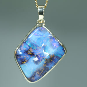 Natural Australian Boulder Opal Gold Pendant 