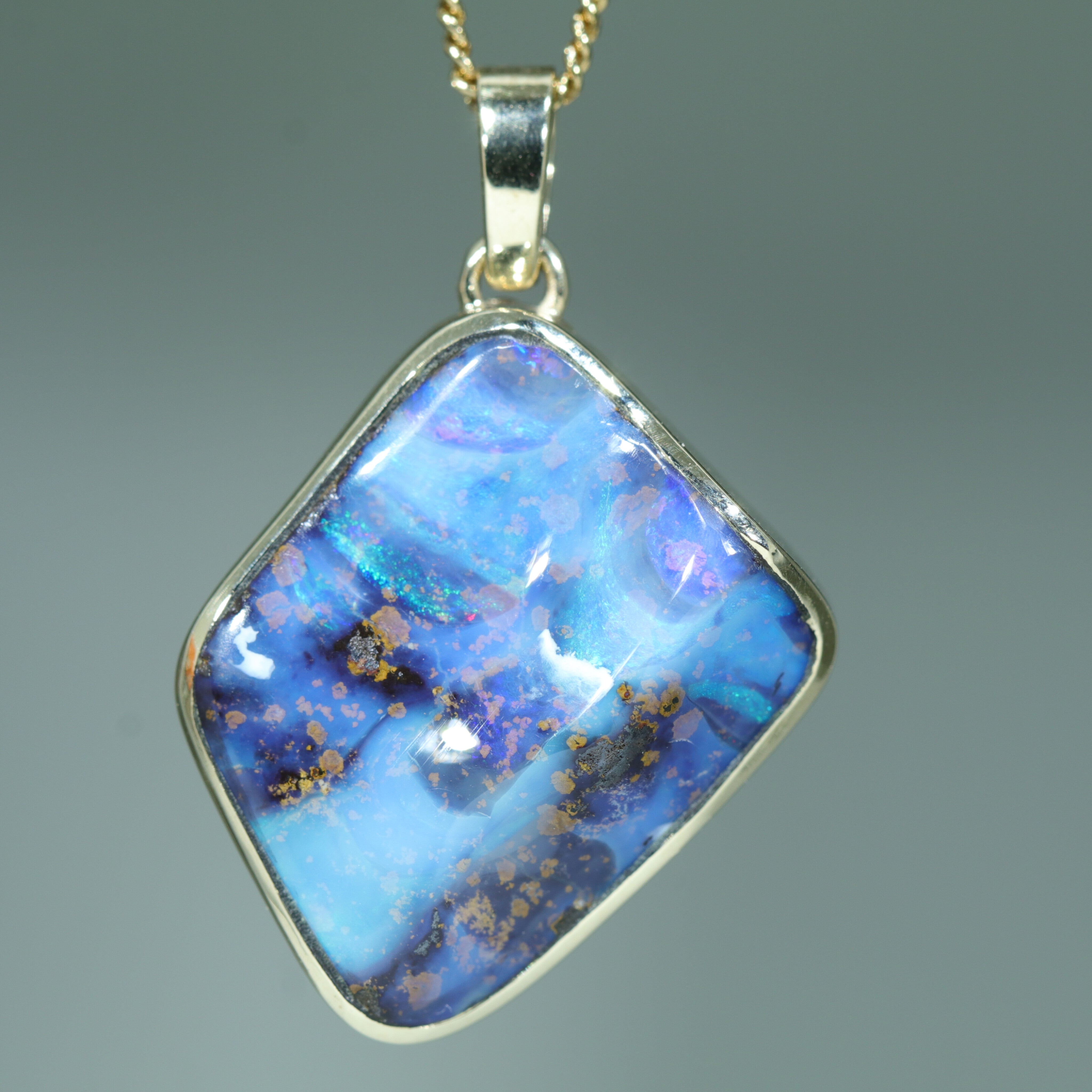 Natural Australian Boulder Opal Gold Pendant (21.5mm x 19.5mm) Code - AA206