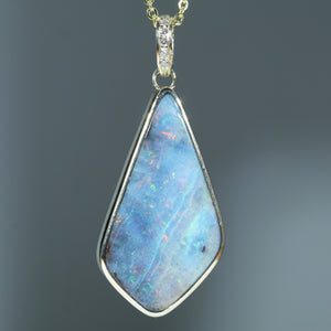 Natural Australian Boulder Opal Gold and Diamond Pendant
