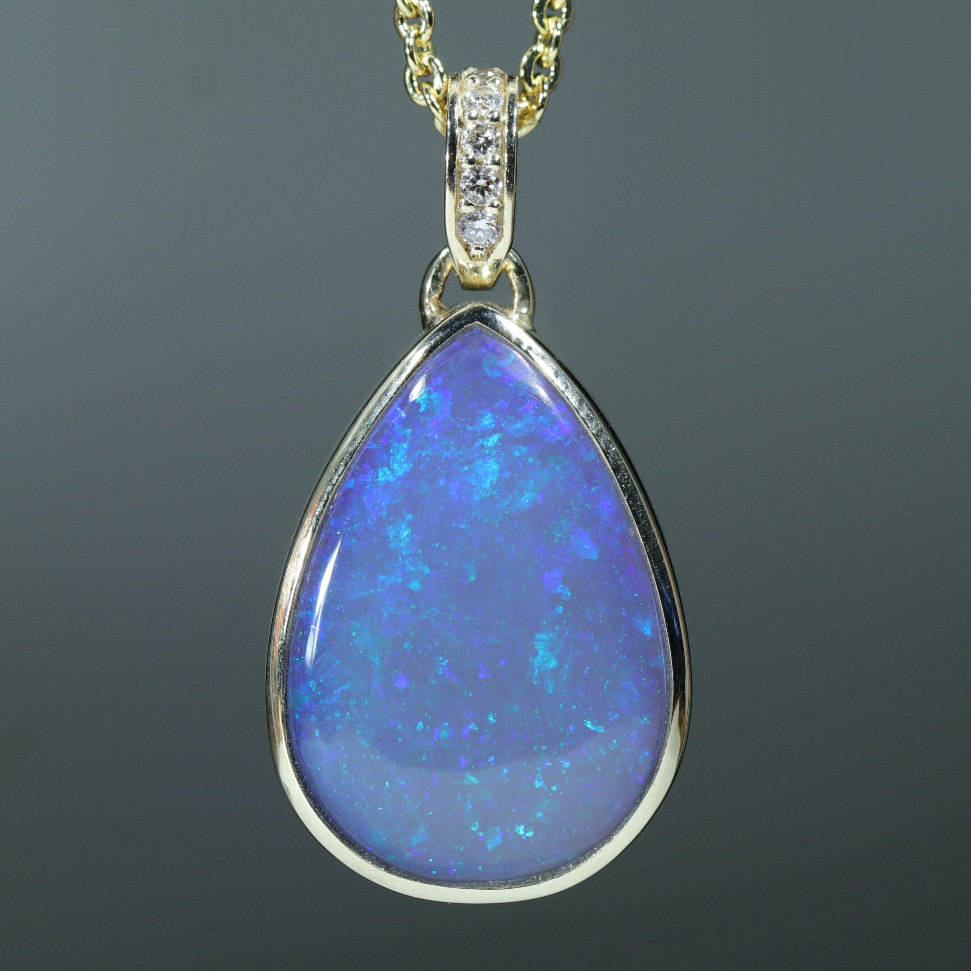 Lightning Ridge Solid Dark Opal and Diamond Gold Pendant (18mm x 13mm) Code - AA228