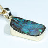 Natural Solid Australian Boulder Opal and Diamond Gold Pendant (22mm x 14mm) Code - AA198