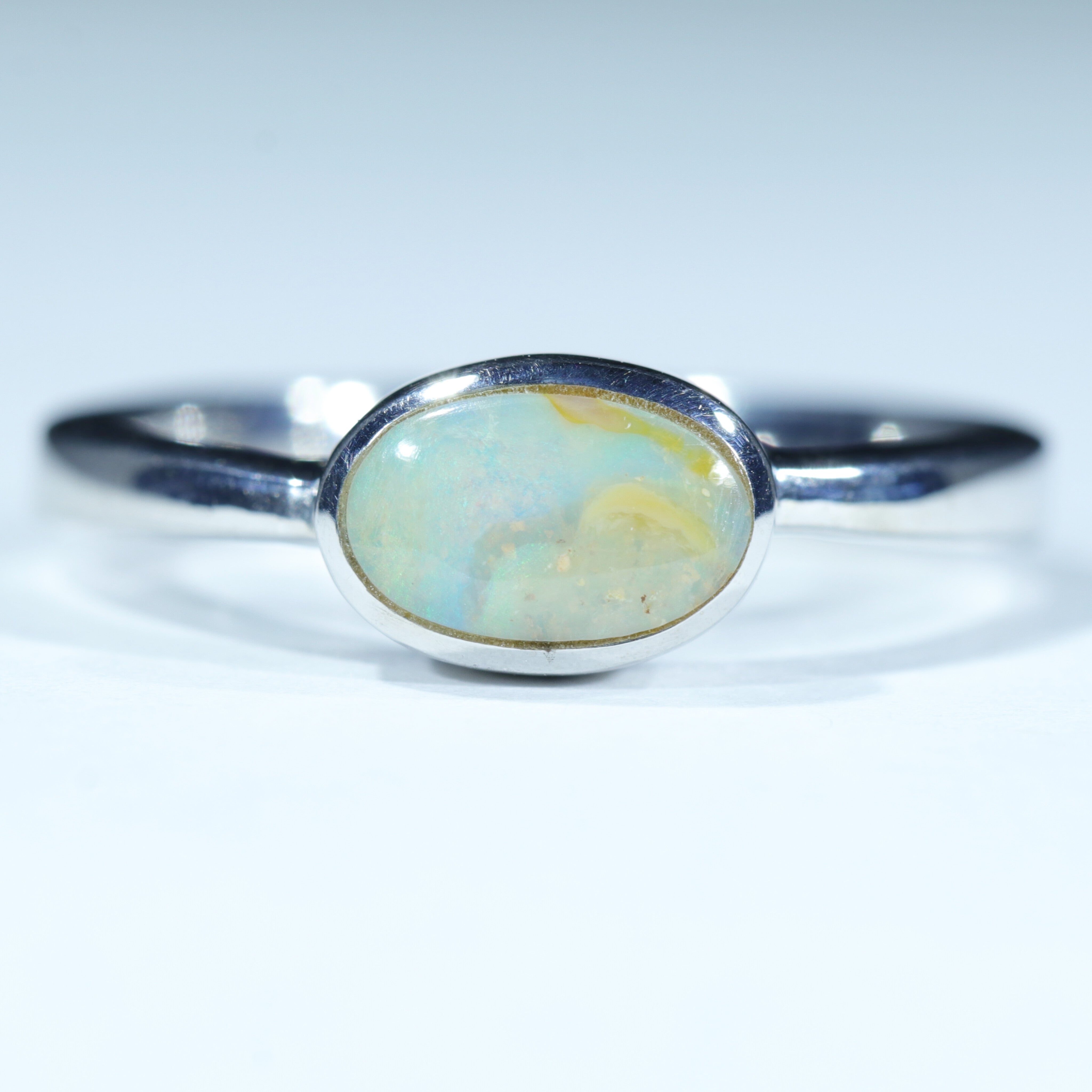 Australian Solid Boulder Opal Silver Ring - Size 7.25 Code CC270