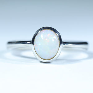 Natural Australian White Opal Silver Ring