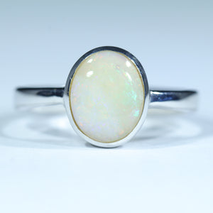 Natural Australian White Opal Silver Ring