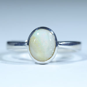 Natural Australian White Opal Silver Ring