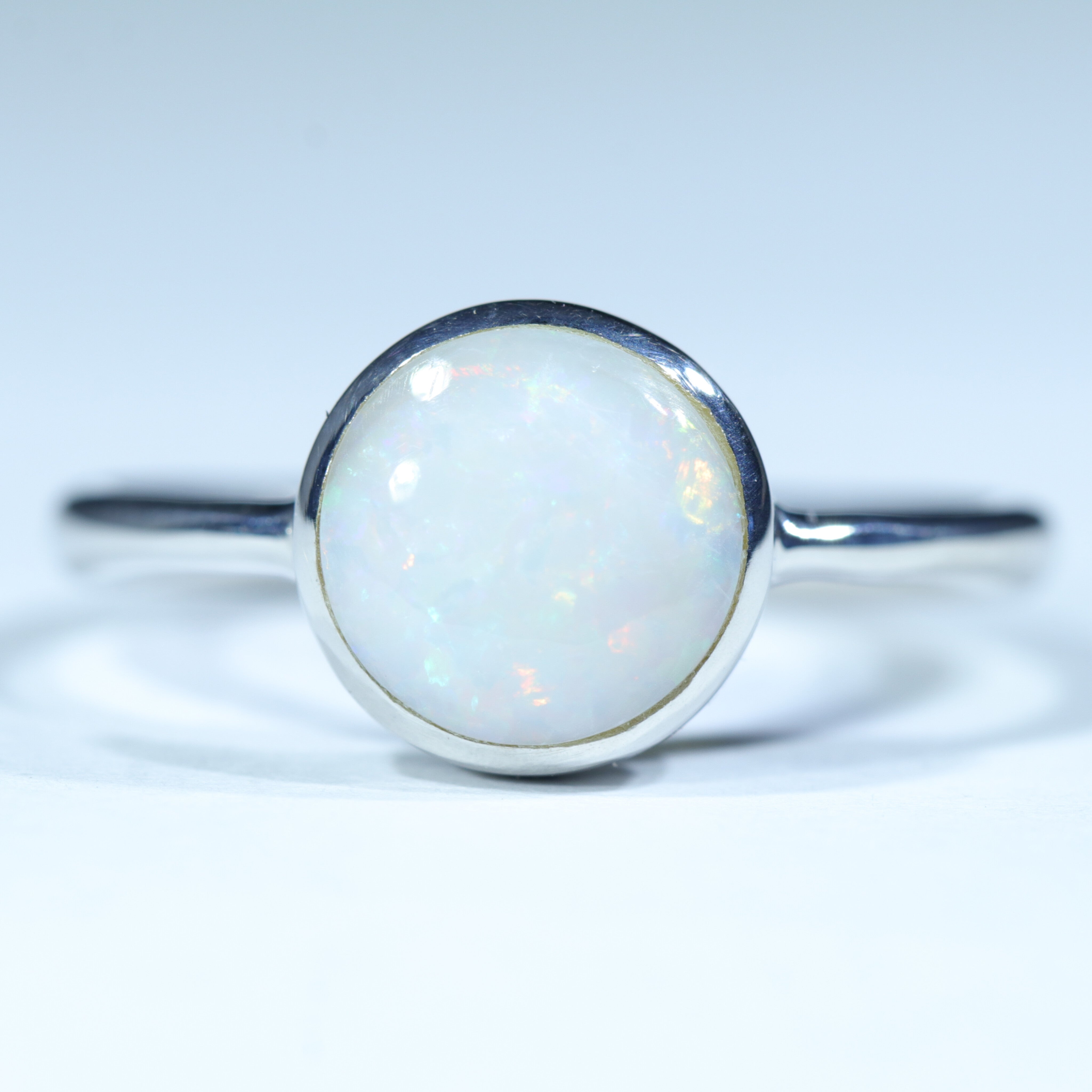 Coober Pedy Solid White Opal Silver Ring - Size 7.75 Code CC291