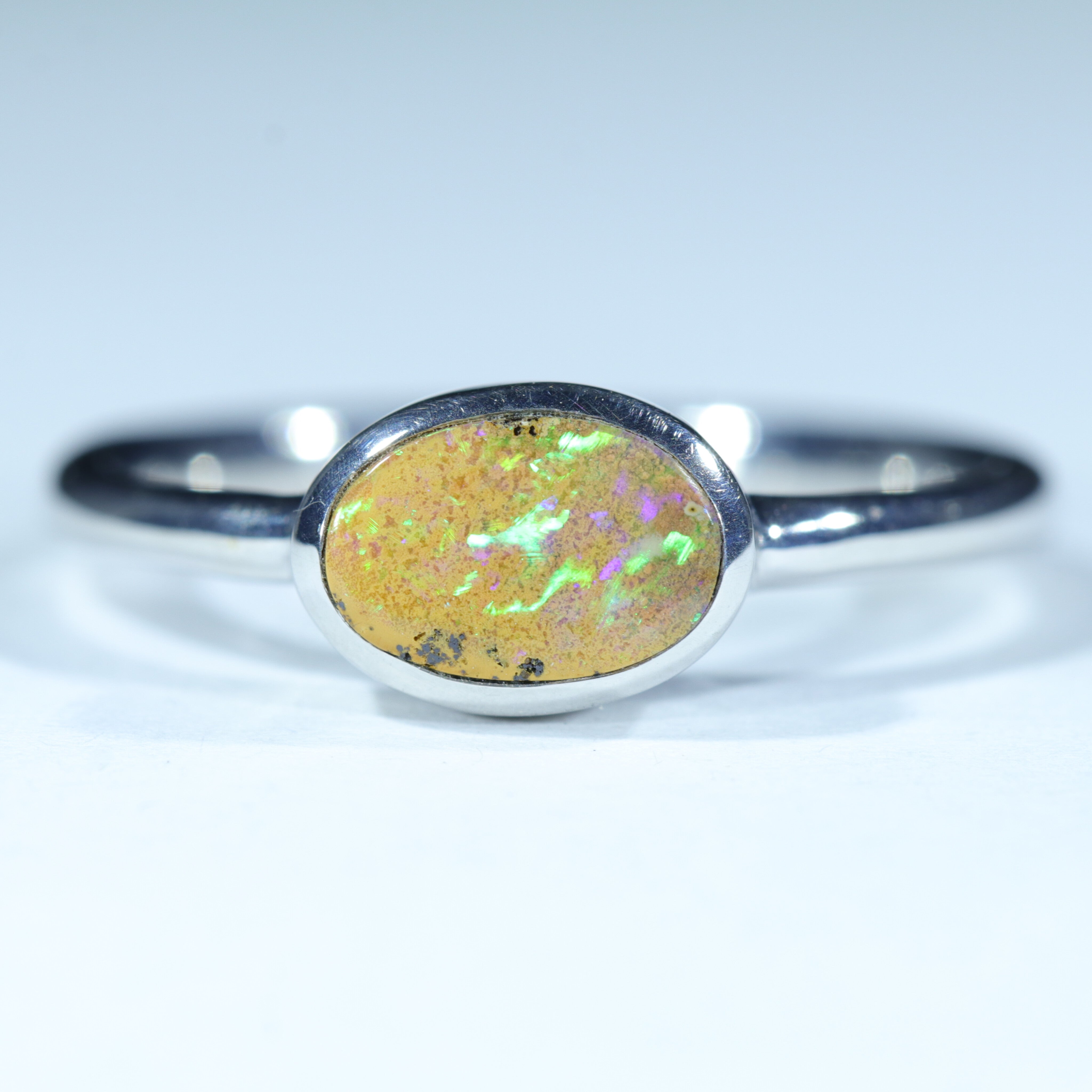 Australian Solid Boulder Opal Silver Ring - Size 5.75 Code CC282