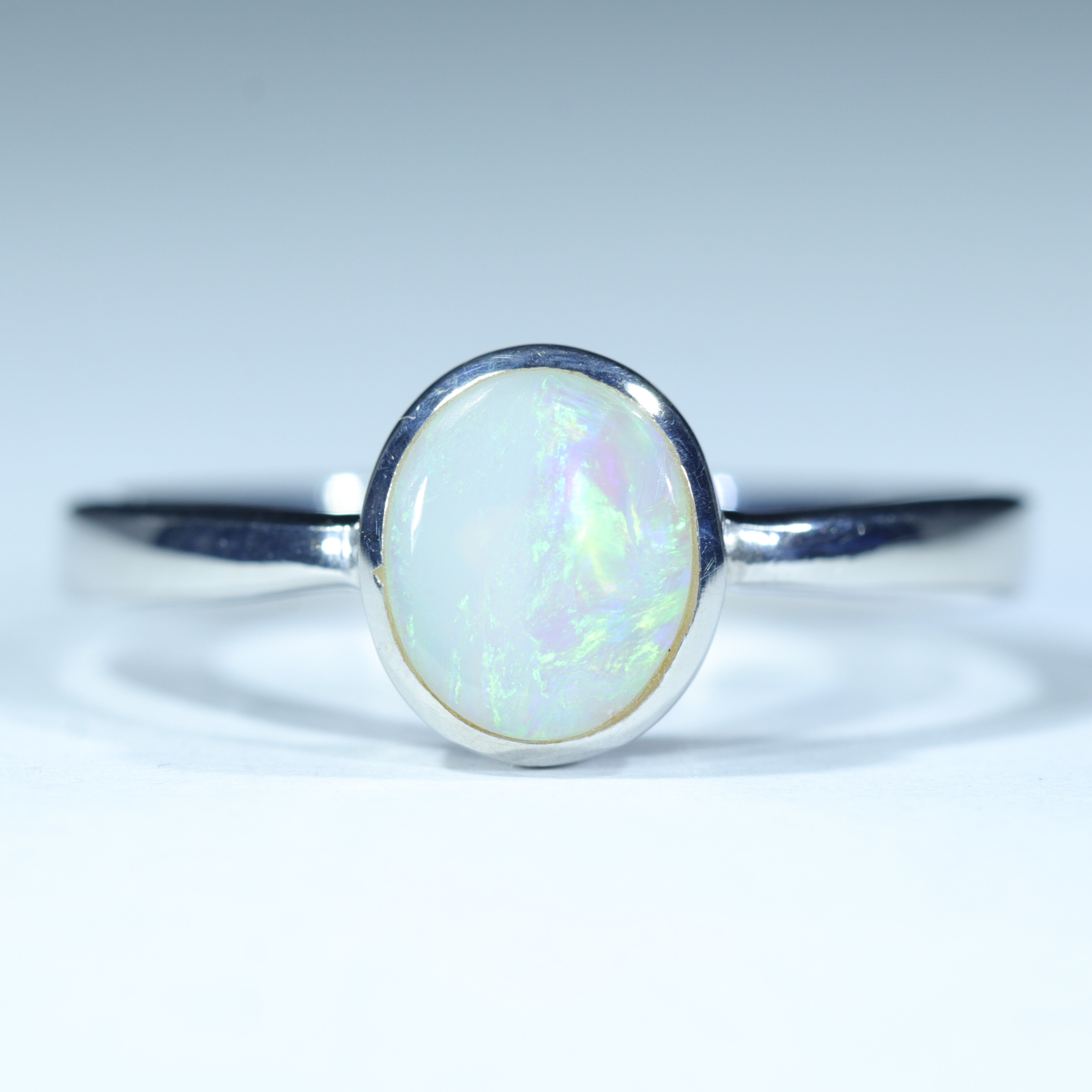 Coober Pedy Solid White Opal Silver Ring - Size 9 Code CC265
