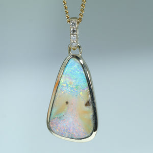 Natural Australian Boulder Opal Gold and Diamond Pendant