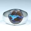 Natural Australian Boulder Opal Matrix Silver Men's Ring