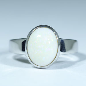 Natural Australian white Opal Silver Ring