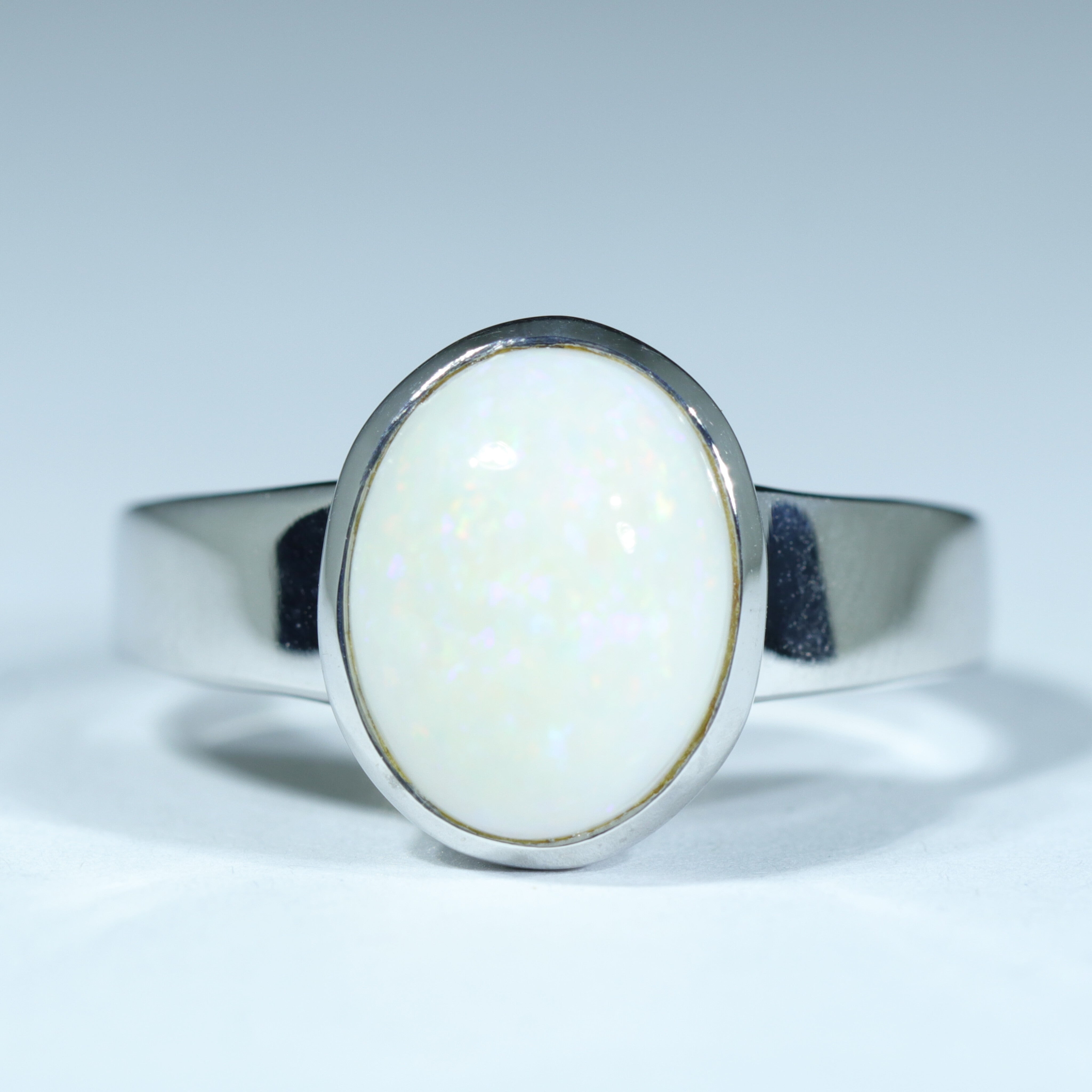 Coober Pedy White Opal Silver Ring - Size 10.25 Code CC214