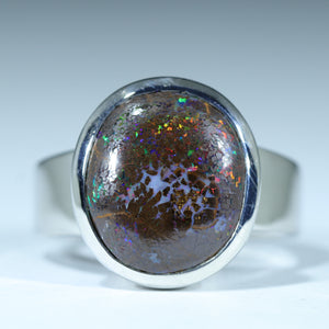 Natural Australian Boulder Opal Matrix Silver Ring