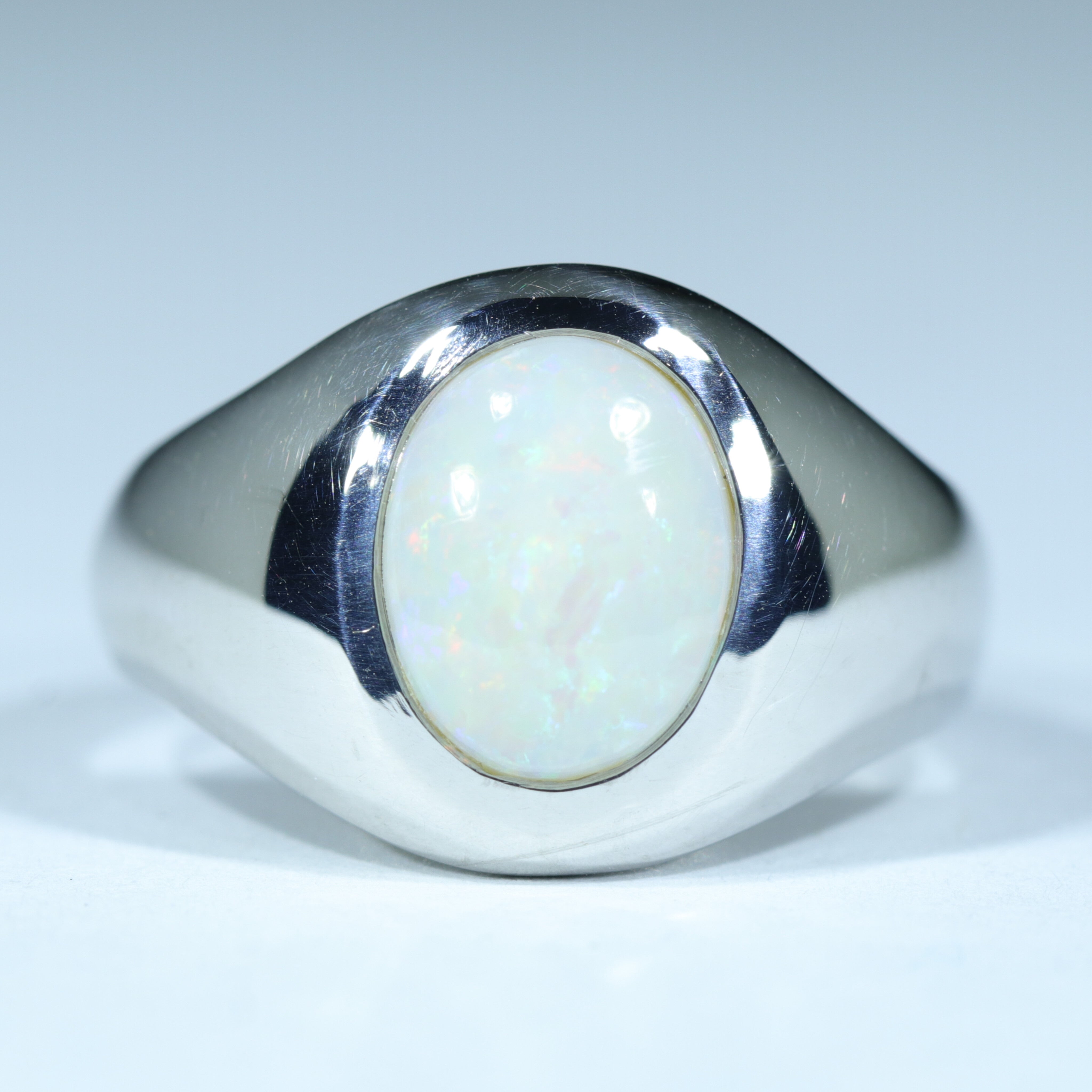 Coober Pedy Solid White Opal Mens Silver Ring - Size 8 Code - MM45