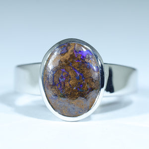 Natural Australian Boulder Opal Matrix Silver Ring