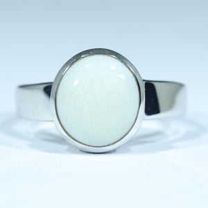 Natural Australian White Opal Silver Ring