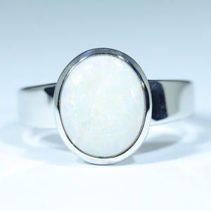 Natural Australian White Opal Silver Ring