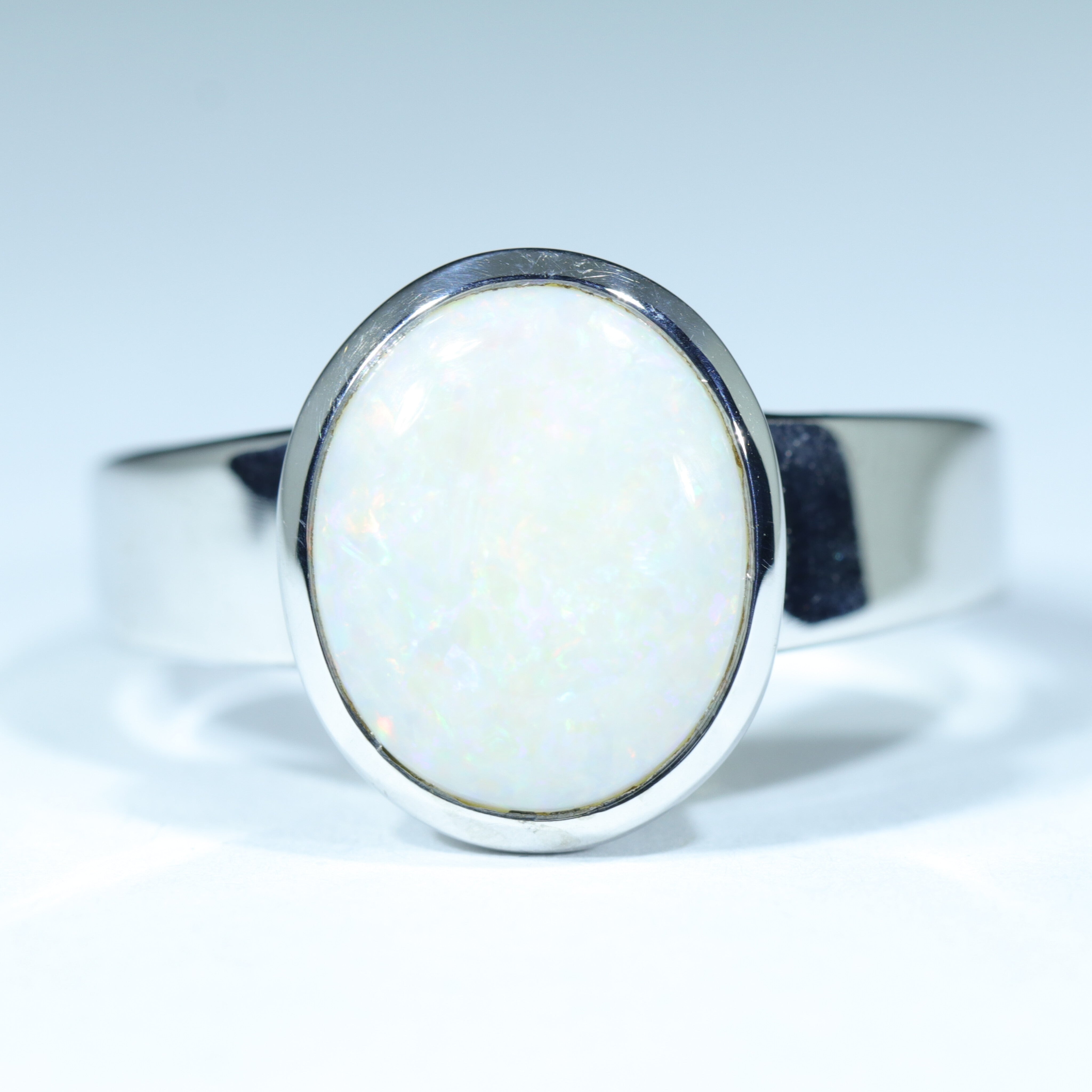 Coober Pedy White Opal Silver Ring - Size 11.25 Code CC207