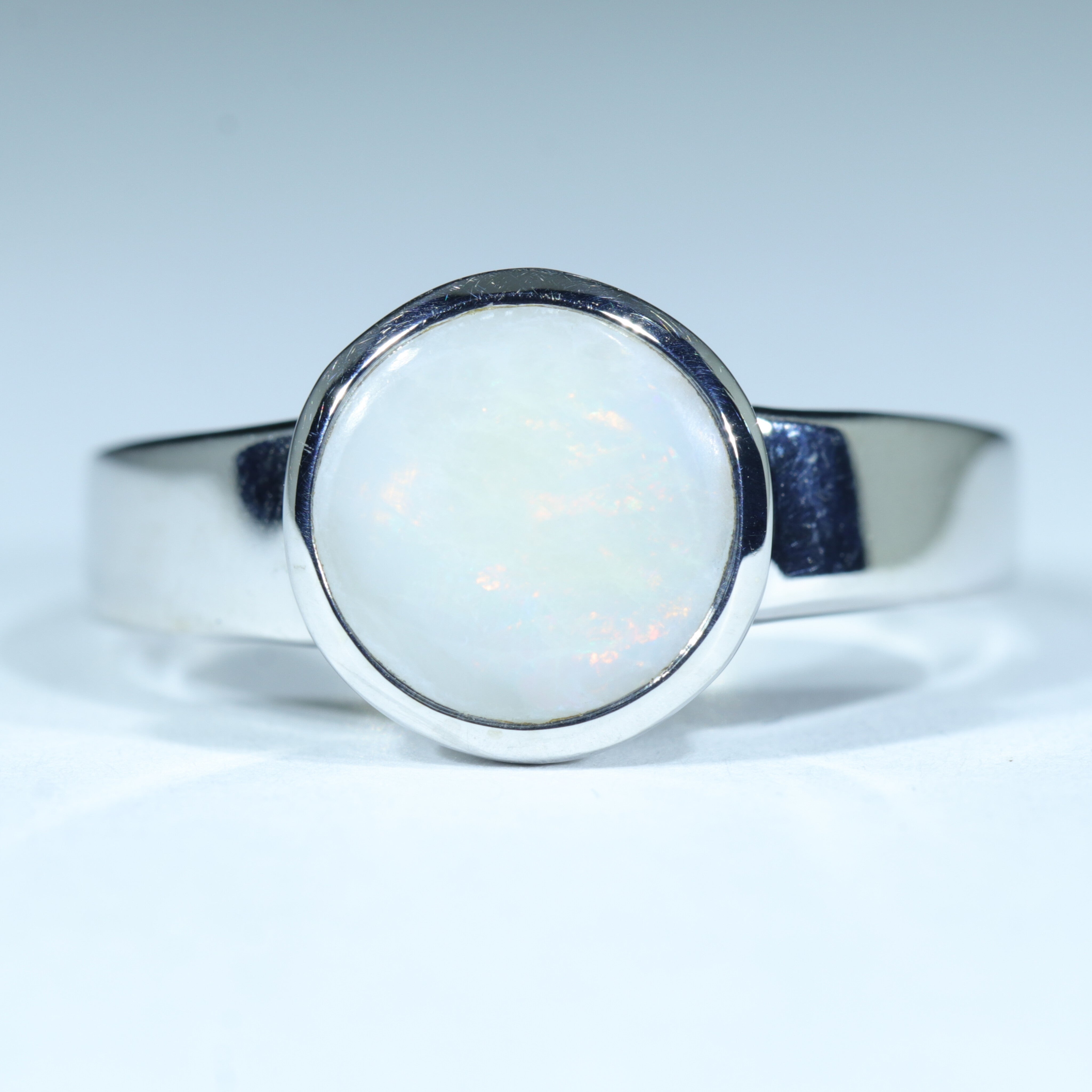 Coober Pedy White Opal Silver Ring - Size 9.5 Code CC211