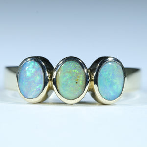 Natural Australian Boulder Opal Trilogy Opal Ring