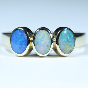 Natural Australian Boulder Opal Trilogy Gold Ring