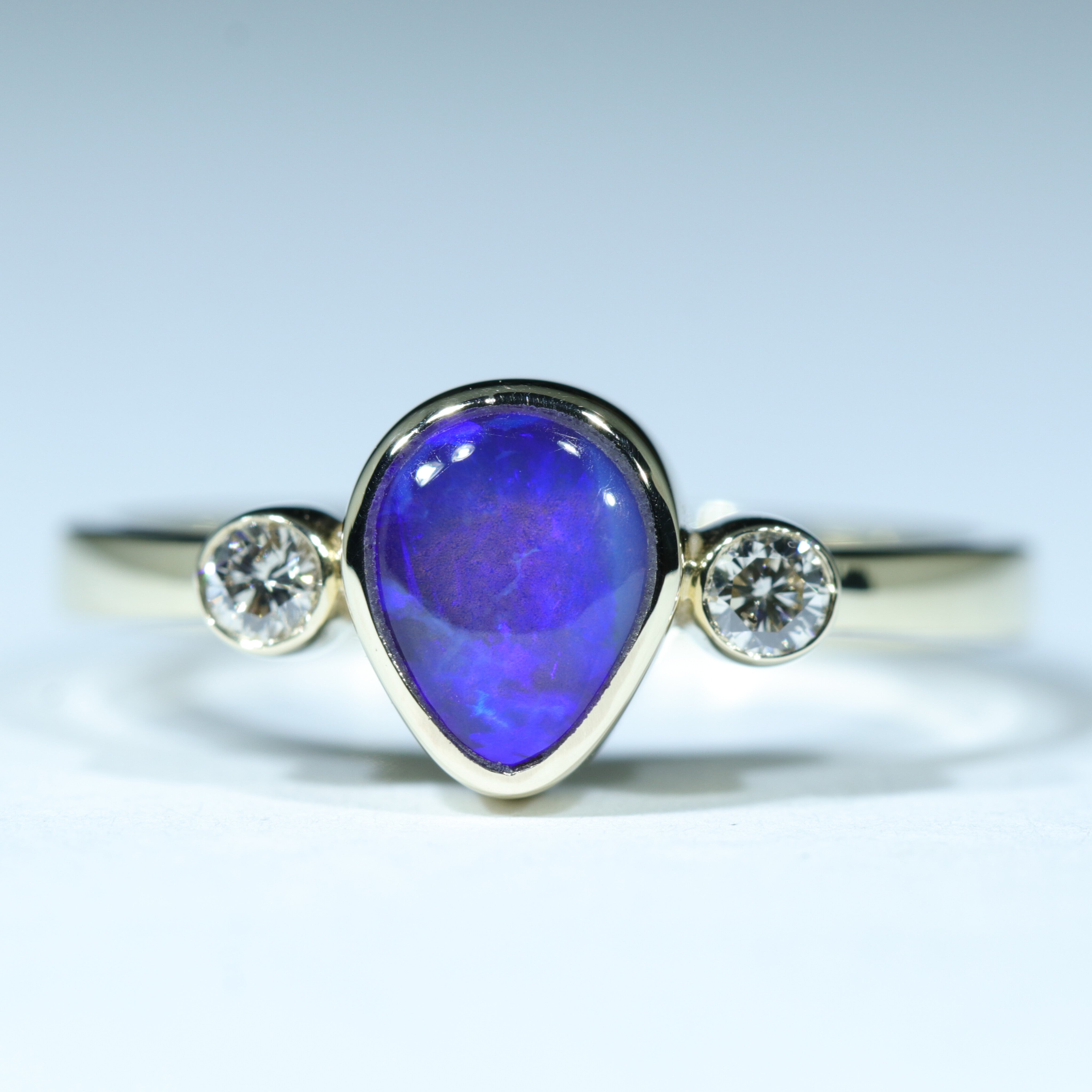Natural Solid Australian Boulder Opal and Diamond Gold Ring - Size 7.75 Code - EM282