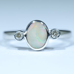 Natural Australian Boulder Opal Silver and Diamond Ring