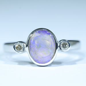 Natural Australian Lightning Ridge Crystal and Diamond Silver ring
