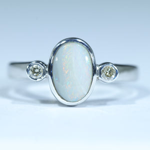 natural Australian Lightning Ridge Silver Opal and Diamond Ring