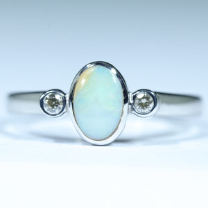 Natural Australian Boulder Opal Silver and Diamond Ring