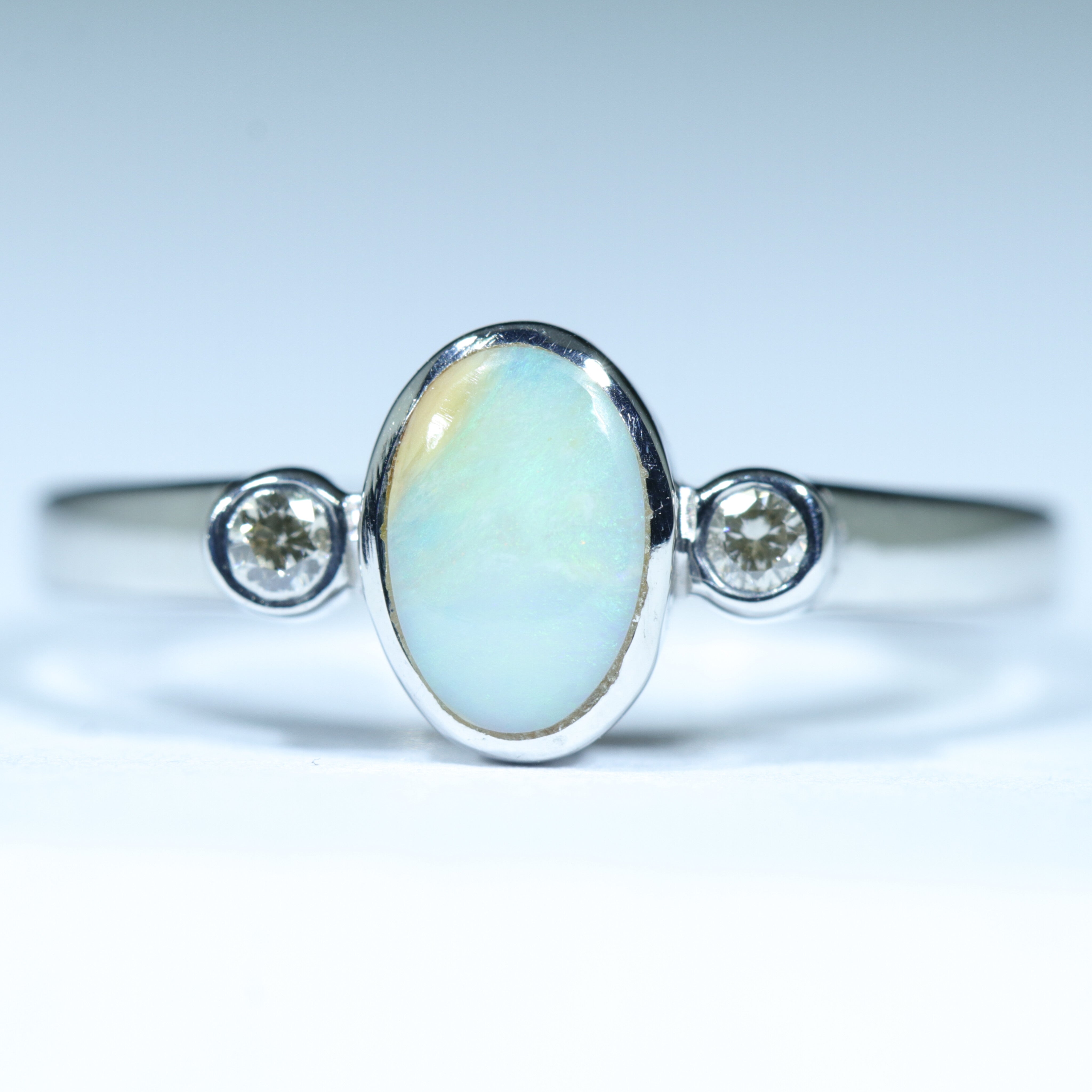 Australian Solid Boulder Opal and Diamond Silver Ring - Size 7.75 Code CC235