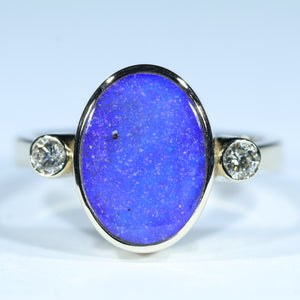 Natural Australian Boulder Opal Gold and Diamond Ring