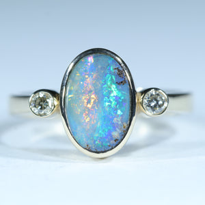 Natural Australian Boulder Opal Gold and Diamond Ring