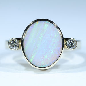 Natural Australian Crystal Opal and Diamond Ring - Australian Opal Shop Gold coast