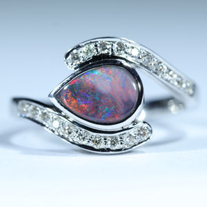 Natural Australian White Gold Opal Ring and Diamonds