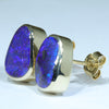 Large Natural Australian Solid Boulder Opal 18K Gold Earring Studs (12mm x 8mm) Code EE101