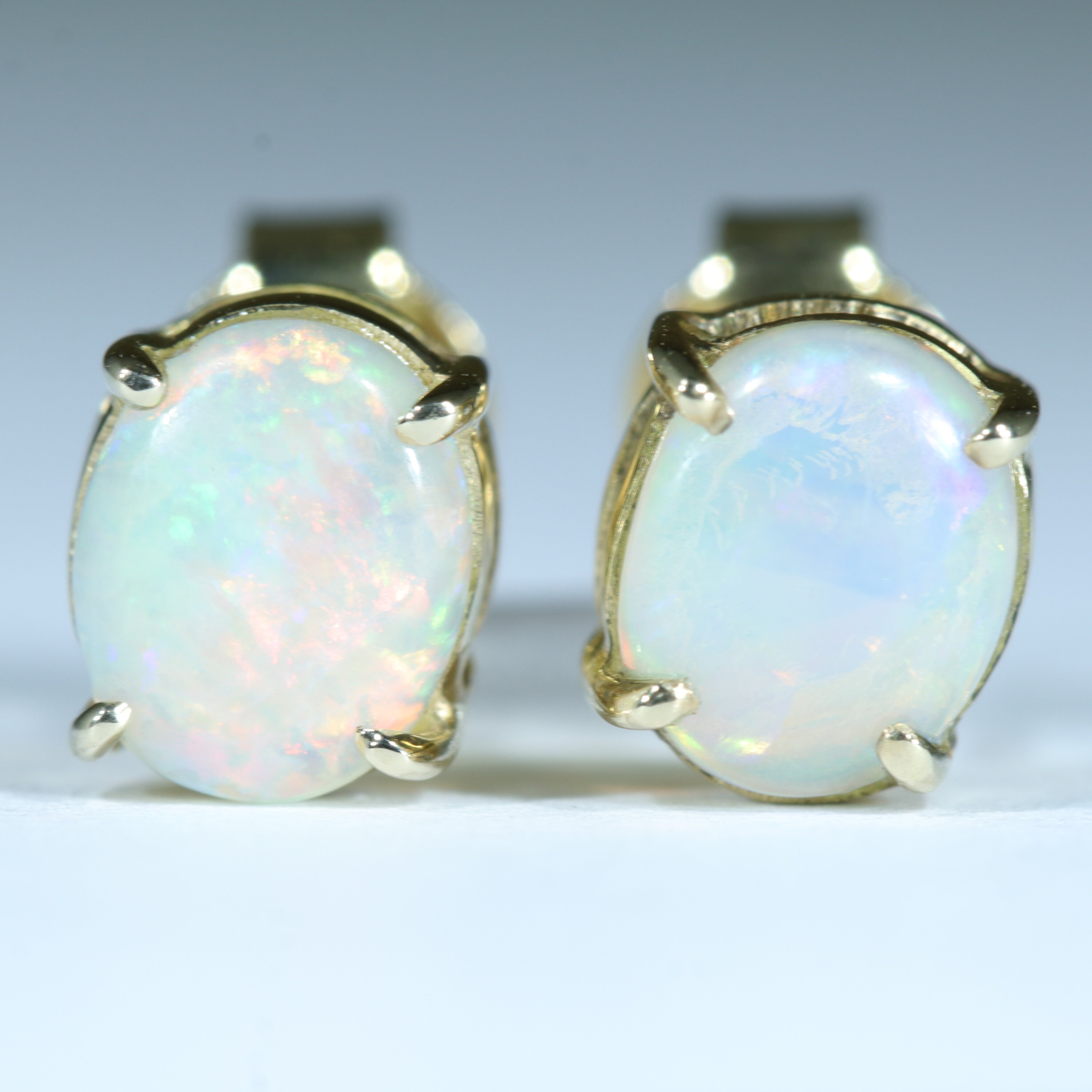 Coober Pedy Dark Opal 18K Gold Earrings (7.5mm x 6.5mm) Code EE128